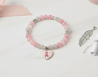 Breast Cancer Awareness Bracelet|Survivor Gift for Her| Pink Ribbon Warrior Jewelry| Cancer Support Gift| Strength & Hope Beaded Bracelet