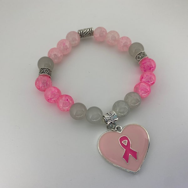 Breast Cancer Survivor Bracelet | Recovery Bead Stretch Bracelet | Awareness Pink Ribbon |  Gift for Her | Susan G Komen | F Cancer Sucks