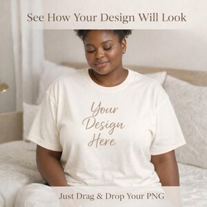 t shirt mockup with design preview Comfort Colors 1717 ivory shirt mockup plus size model mockup drag and drop PNG Canva mockup example