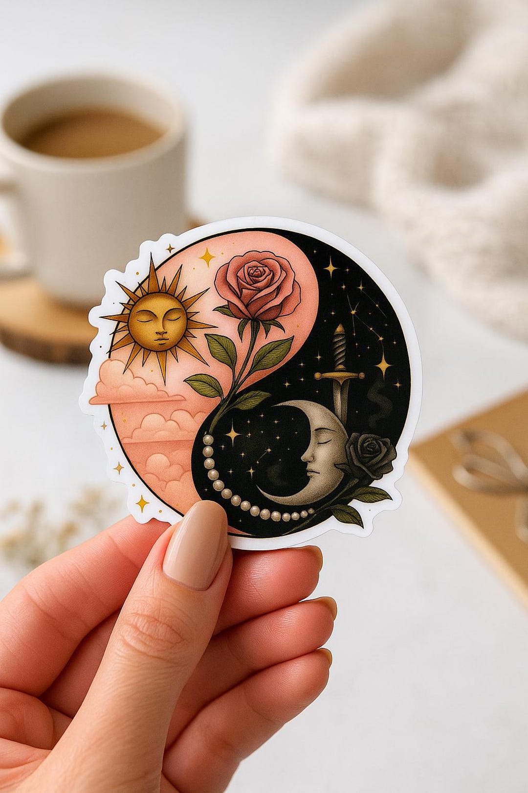 Celestial Yin Yang Die Cut Sticker, Sun Moon Duality Aesthetic Decal ...