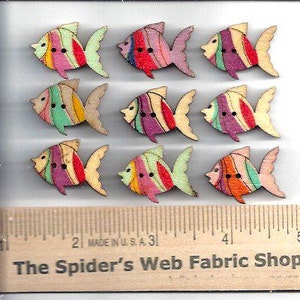 Wooden FISH BUTTONS -  Striped Fish Shaped Wood Buttons Embellishments Scrapbooking 2 Hole Flat SewThrough Painted Price is Per Button