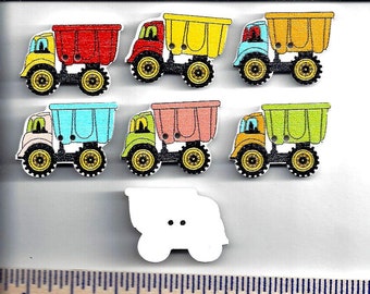 Wooden TRUCK BUTTONS  - Transportation - Vehicles - Dump Truck - Embellishements  2 Hole Flat  Sew Through Painted Price is Per Button