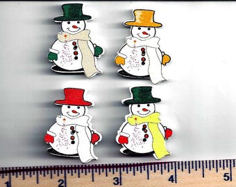 Wooden SNOWMAN Shaped BUTTONS -   Snowmen w/ Hats & Scarves - Winter - Embellishments  2 Hole Flat Sew ThruPainted Price is Per Button