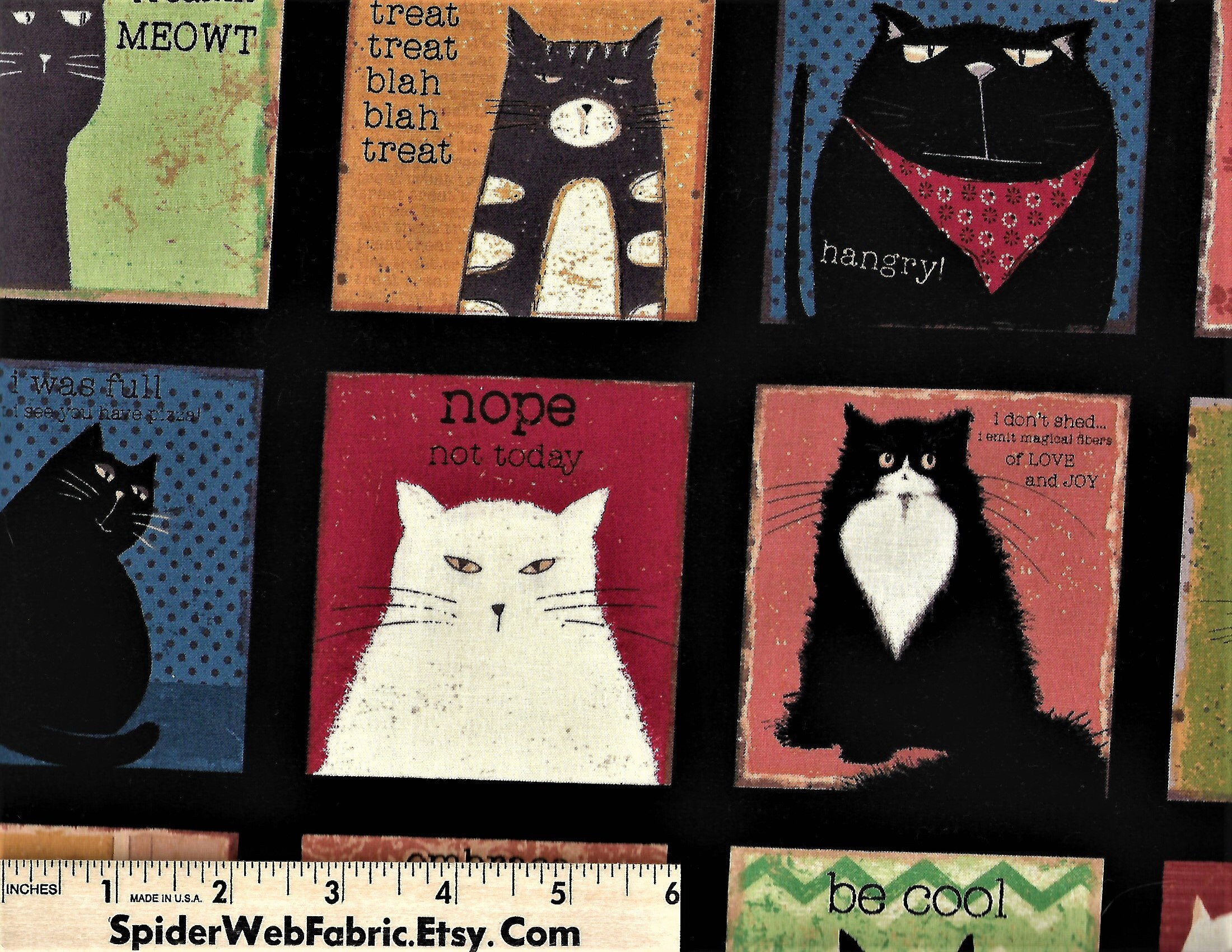 SNARKY CAT Fabric Panel Cats in Squares w/ Attitude Sayings Etsy