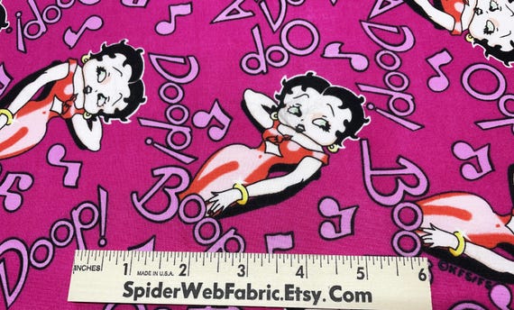 Vintage BETTY BOOP Musical Notes Hot Pink Fabric - Boop Doop