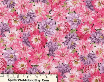 SURREY MEADOW Floral Fabric -  by Robert Kaufman - Flowers - Coral & Lavender - Novelty - Gardening -100% Cotton, Quilt Shop Quality