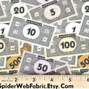 MONOPOLY MONEY Fabric - Licensed - Parker Bros. Realestate Game - Bills Dollars Currency Novelty Quilt Shop Quality 100% Cotton By the Yard