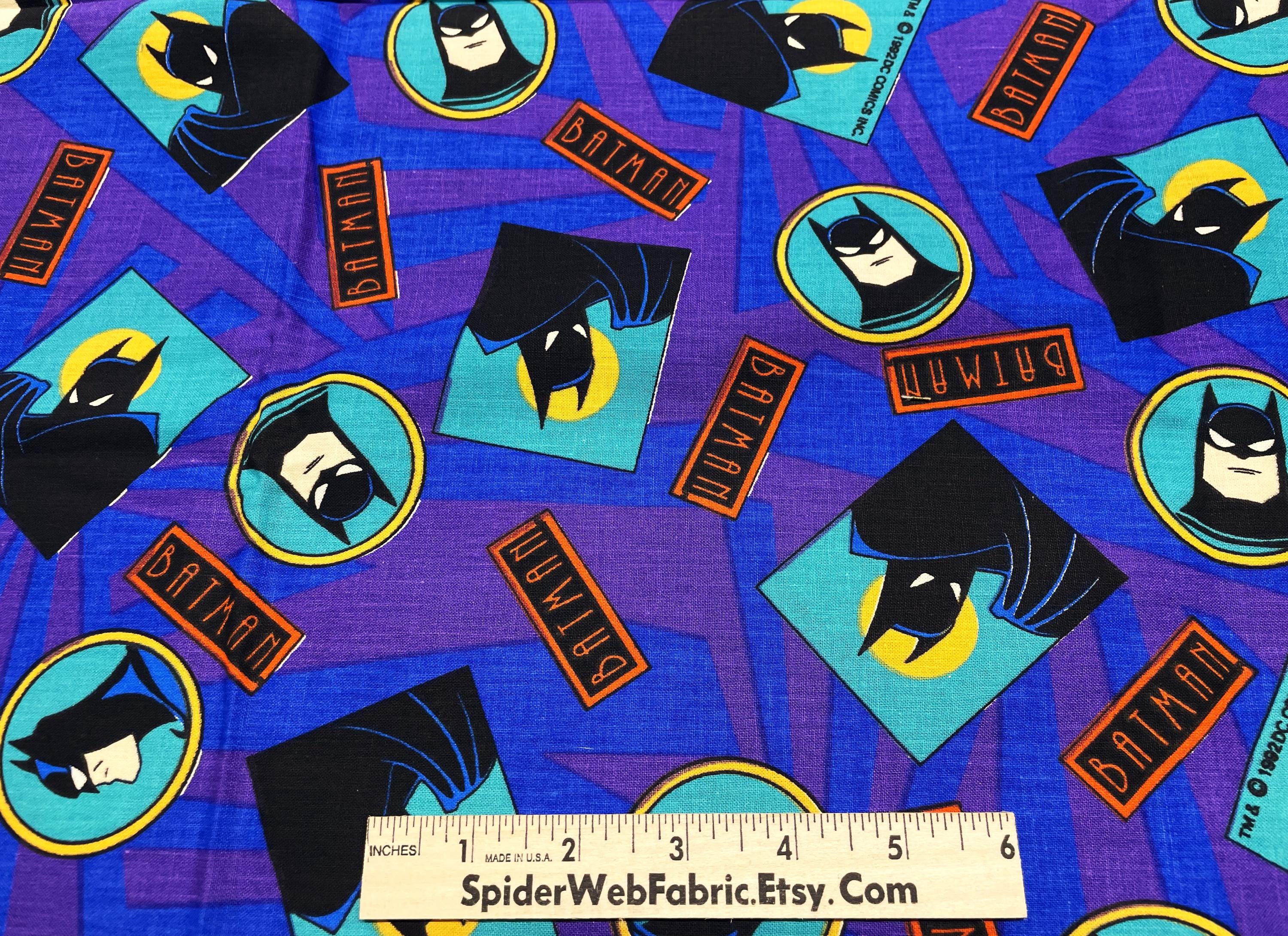 90s BAT MANファブリック布キルトmade in usa BATMAN Fabric DC Comics Licensed in 1992 Cartoons TV Movies Books