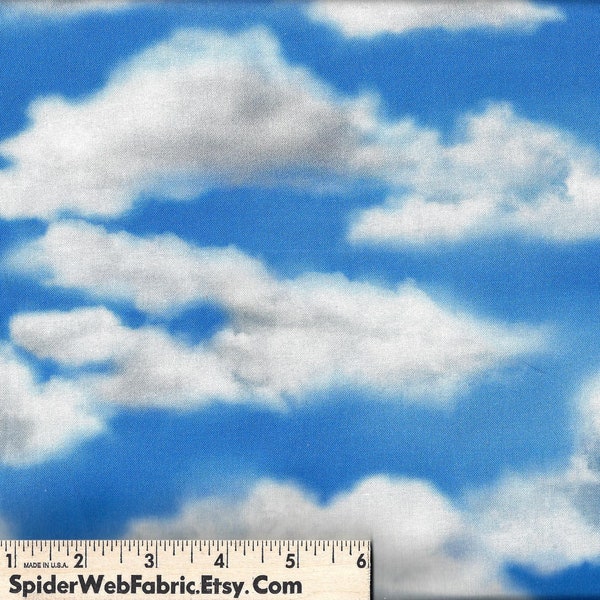 CLEAR SKIES Fabric - by Robert Kaufman - Sky Blue - Clouds - Landscaping - Weather - 19239-216 Novelty - Quilt Shop Quality-  100% Cotton