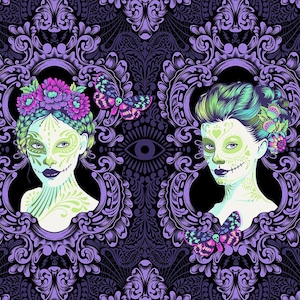 TULA PINK De La Luna CAMEOS tissu Possessed Haunted Free Spirit 100 % coton courtepointe qualité boutique - violet - l'unité