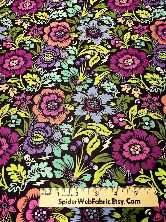 Tula Pink Spider Blossom Fabric: Night Shade Equinox Floral Cotton
