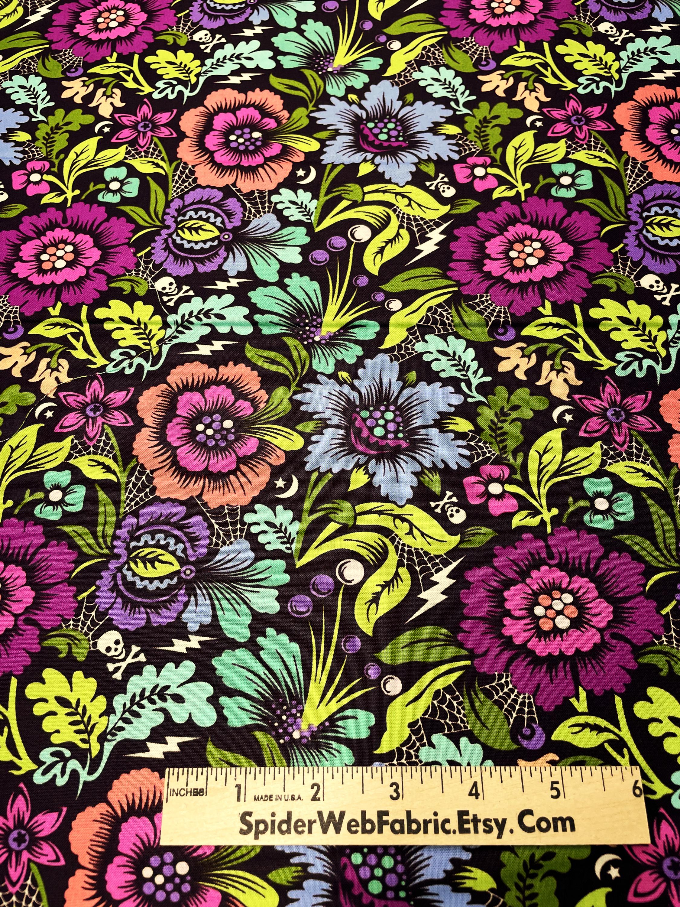 Tula Pink Spider Blossom Fabric: Night Shade Equinox Floral Cotton