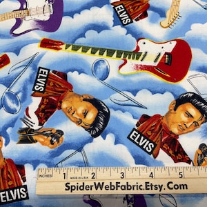Vintage ELVIS in den CLOUDS w / UNIKAT - Elvis Presley Music Notes - Rock 'n Roll - 100% Baumwolle Quilt Shop Qualität 19 "x 21"