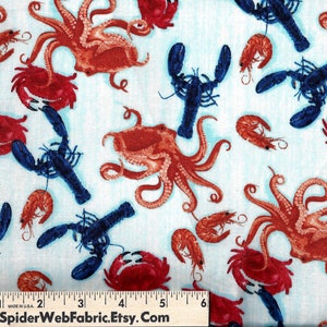 Coastal Catch Fabric: Lobster, Crab, Shrimp, Squid - Robert Kaufman 100% Cotton