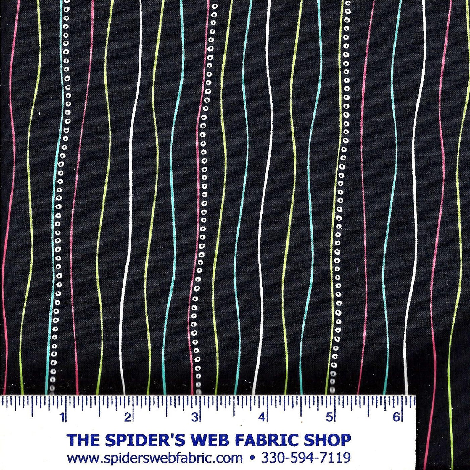 STRING ME ALONG Fabric - Wavy Lines on Black - Wires - Hair - Border ...