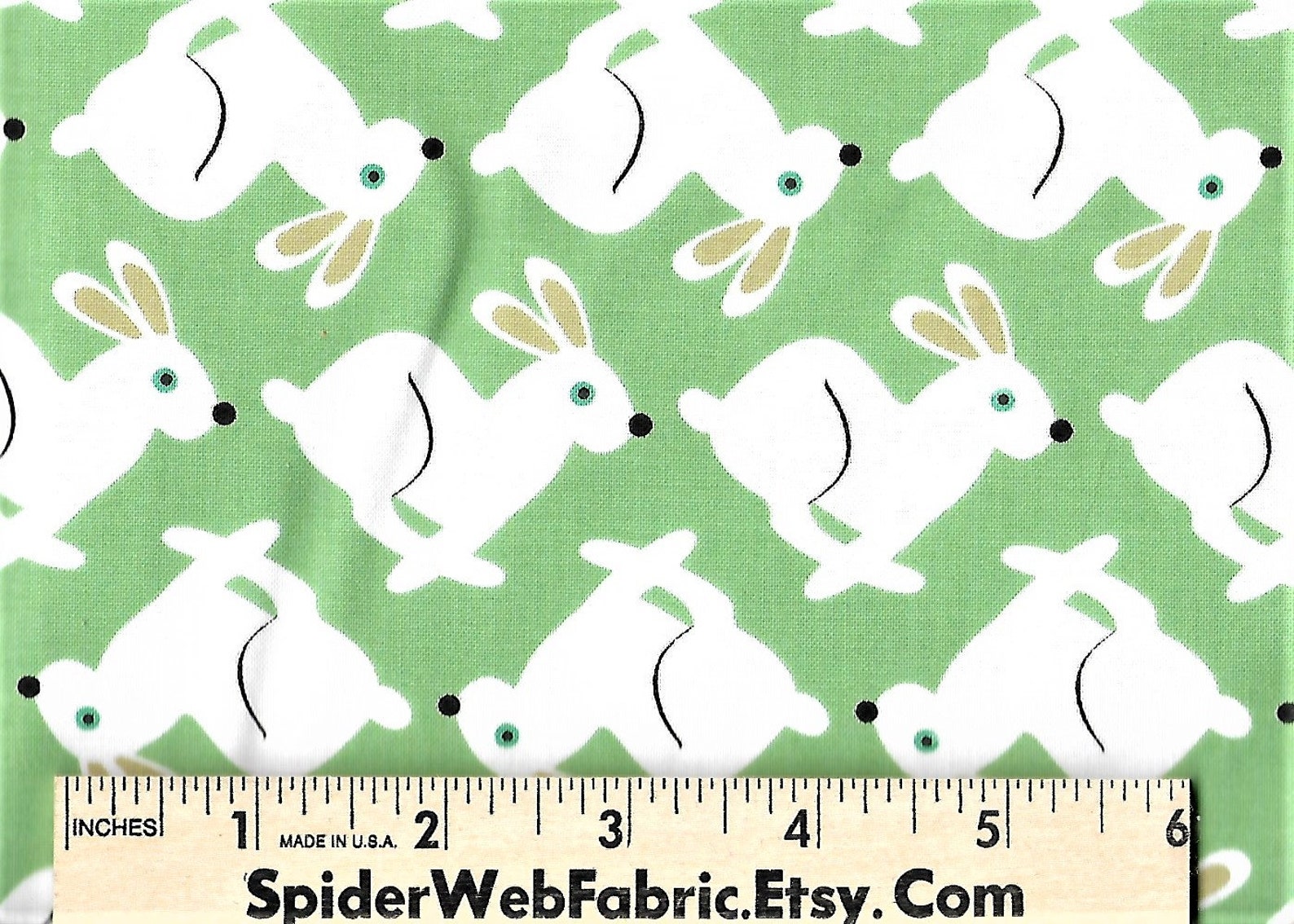Bunny Hop Fabric: White Rabbits on Green Cotton - Etsy