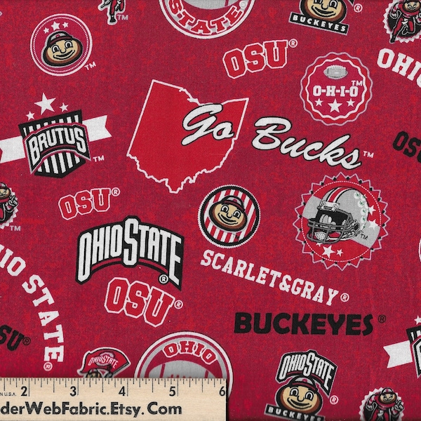 OHIO STATE UNIVERSITY Fabric - O S U 1208 - Sports - Football - Red  - Buckeyes - 100% Cotton - Quilt Shop Quality Fabric