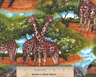 GIRAFFES on the Plains Fabric - Realistic Giraffes - Jungle Animals - Novelty - Safari  African  100% Cotton Quilt Shop Quality FQ 18" x 22"