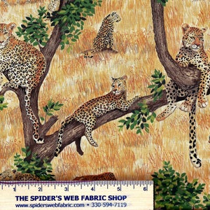 JAGUARS in TREES Scenic Fabric - Jungle Animals  Big Cats  Cheetahs  Safari  African Plains  Out of Print - 100% Cotton Quilt - Shop Quality