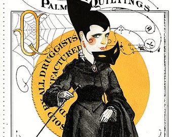 QUEEN of WE'EN Fabric Panel #1 -  Sewing Potions & Palm Quilting Halloween Holiday 100% Cotton Quilt Shop Quality Fabric  24" x 44"