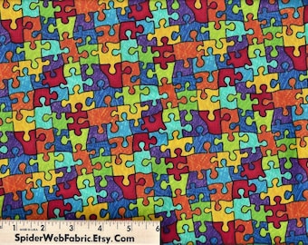 Tessuto PUZZLE - Puzzle - Consapevolezza dell'autismo - Tesori senza tempo - Novità - Arcobaleno - Frullatore -C6344 - Qualità del negozio di trapunte in cotone 100%