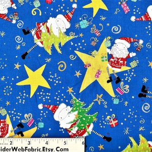 Tecido AJUDANTES DO PAPAI NOEL - Estrelas - Árvores de Natal - Presentes - Presentes - Feriado - Novidade - Colcha 100% algodão - Compre tecidos de qualidade