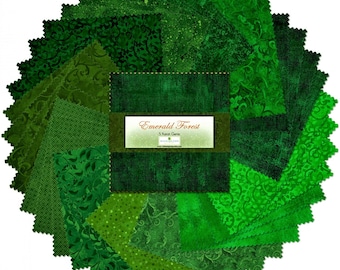 Emerald Forest Fabric Pack: 5-inch Green Cotton Charm Squares