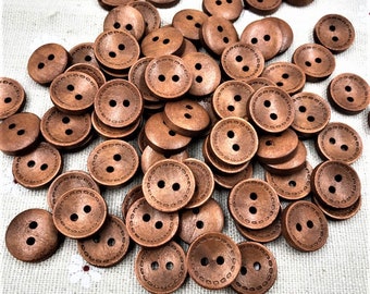 Wooden Brown Plain Buttons -w/ "stitch" design -  Embellishments - Scrapbooking - 2 Hole Sew Thru 5/8" in Diameter Price is Per Button