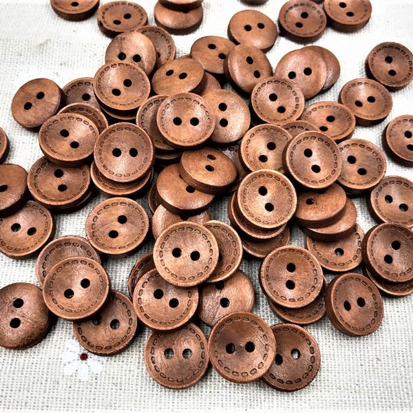 Wooden Brown Plain Buttons -w/ "stitch" design -  Embellishments - Scrapbooking - 2 Hole Sew Thru 5/8" in Diameter Price is Per Button