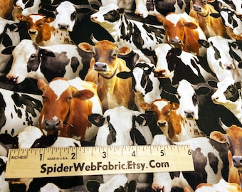HERD of COWS  Fabric - Packed Cows on the Farm -Ranch  100% Cotton - Quilt Shop Quality