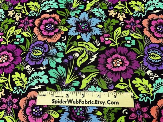 Tula Pink Spider Blossom Fabric: Night Shade Equinox Floral Cotton