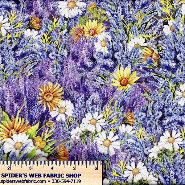 LAVENDER INVASION Floral Fabric - DIGITAL Print by Robert Kaufman Flowers Flowers Novelty Gardening Blender - 100% Cotton Quilt Shop Quality