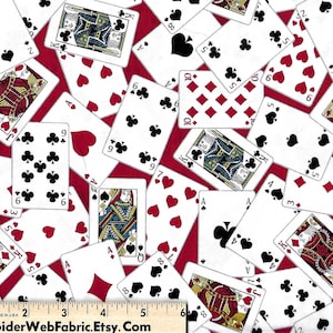 Tessuto DA GIOCO DI CARTE di Windham - Giochi di società - Dadi - Giochi di carte - Poker Gambling Man Cave Novità 100% cotone Quilt Shop Quality - ROSSO