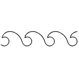 以下が含まれることがあります： 黒と白の線画で描かれた波状のボーダーデザイン。デザインは4つの繰り返しの波で構成されています。