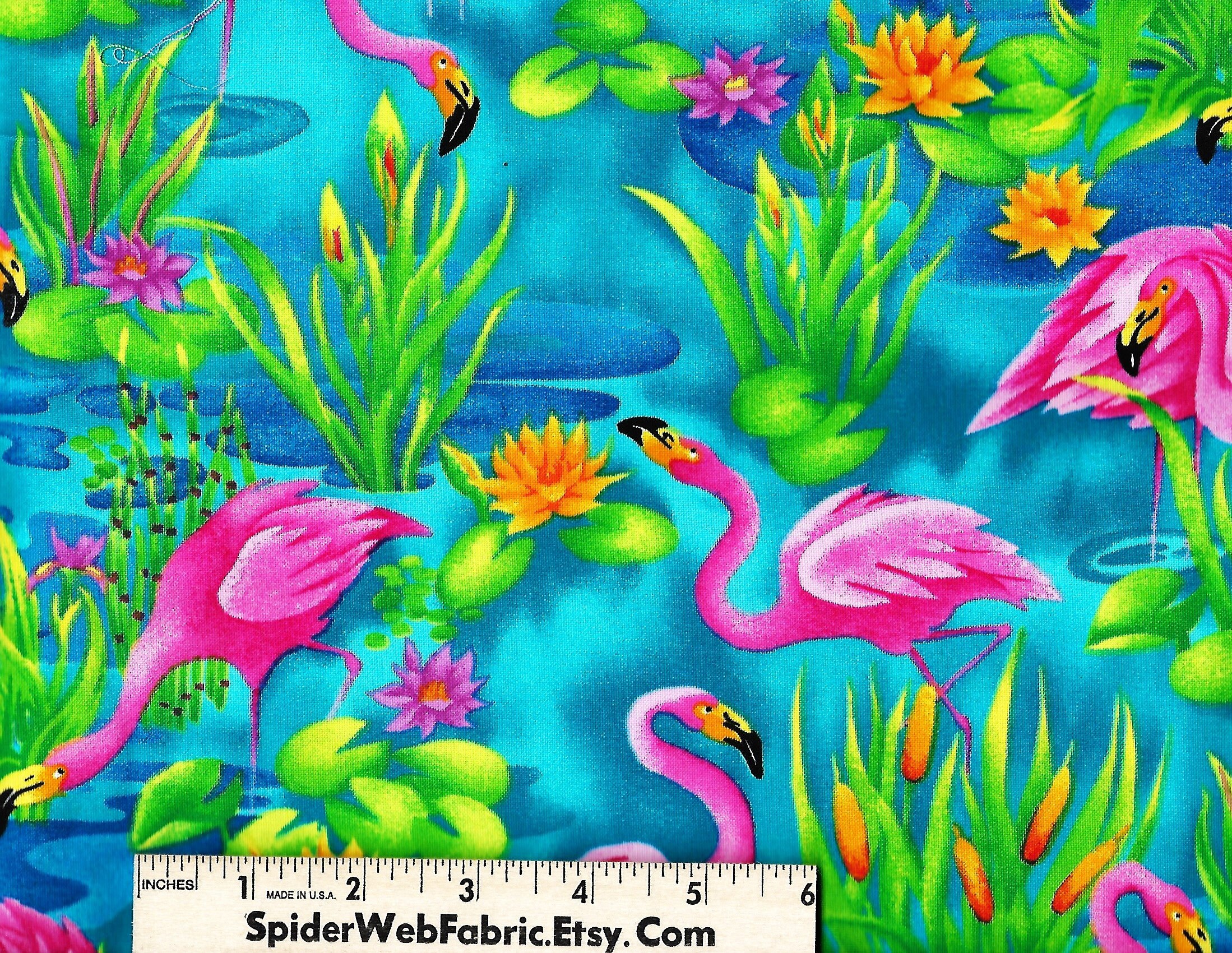 FLAMINGO BAY Fabric Birds Water Lily Lilies Cattails - Etsy