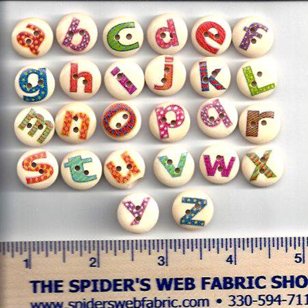 Wooden Round ALPHABET BUTTONS LETTERS on Wood Button Backgrd is White cream 2 Hole Flat no Shank Sew Through Painted Price is per Button Etsy