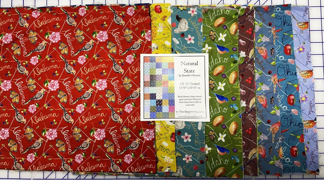 ALL 50 STATES - State Flower, State Bird & More Each Fabric Square ...