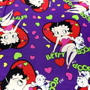 Vintage BETTY BOOP & her Dog Bimbo Fabric on Purple w/ Hearts  Licensed Vintage Novelty 100% Cotton Quilt Shop Quality