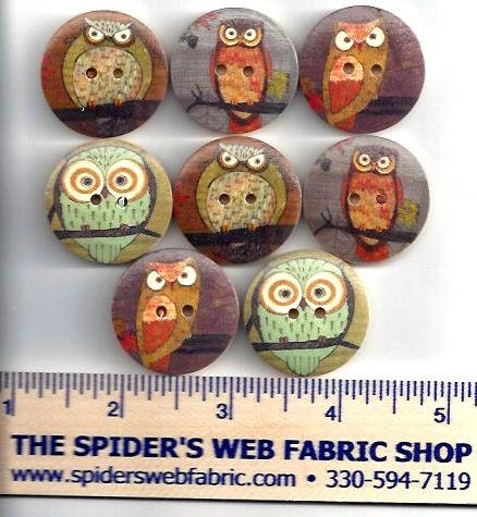 Wooden OWL BUTTONS - 2 SIZES -  Wood Buttons  - 2 Hole Flat (no shank) - Sew Through - Embellishment