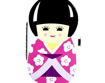 SWEET Japanese Girls Manicure Set - 3 Colors, Choose your Favorite - Padded Case, Nail File, Tweezers, Nail Clipper & Scissors - GREAT GIFT!