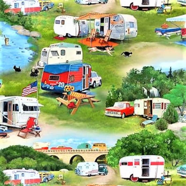 590 CAMPERS Fabric Let's Go Camping Novelty by Etsy