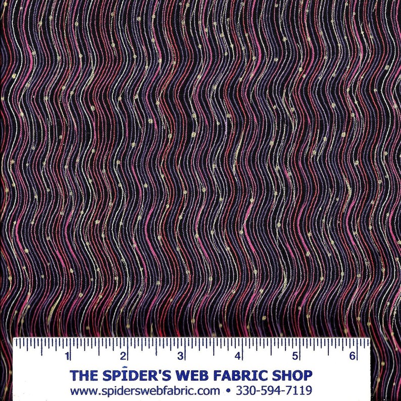 STRANDS of THREAD Fabric - Wavy Lines / Stripes - Gold Metallic - Dots ...