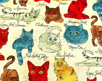 HERE KITTY KITTY Fabric - by Alexander Henry - Mfg in 2001 - Bold