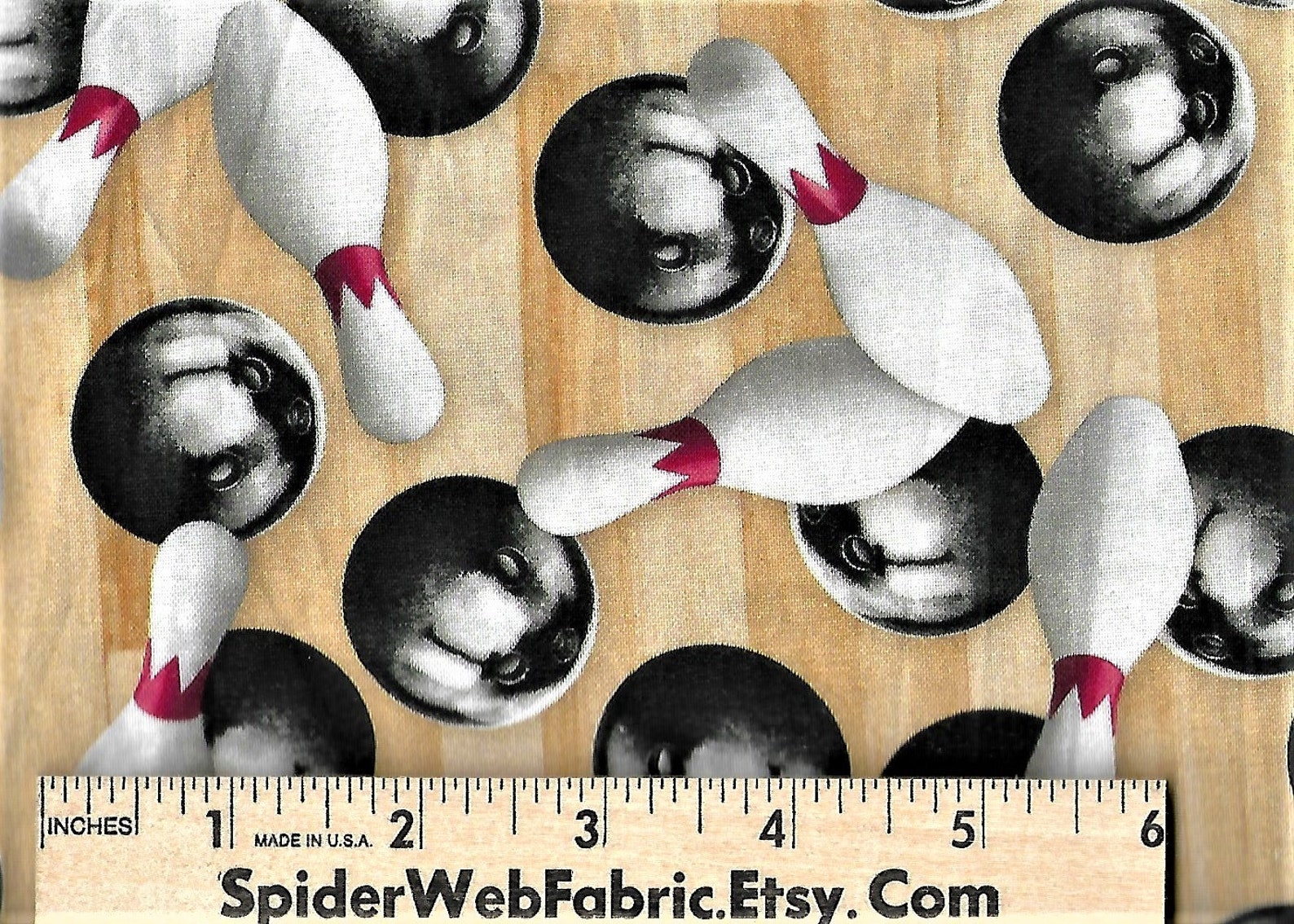 STRIKE Fabric Bowling Pins and Balls on Light Tan Etsy