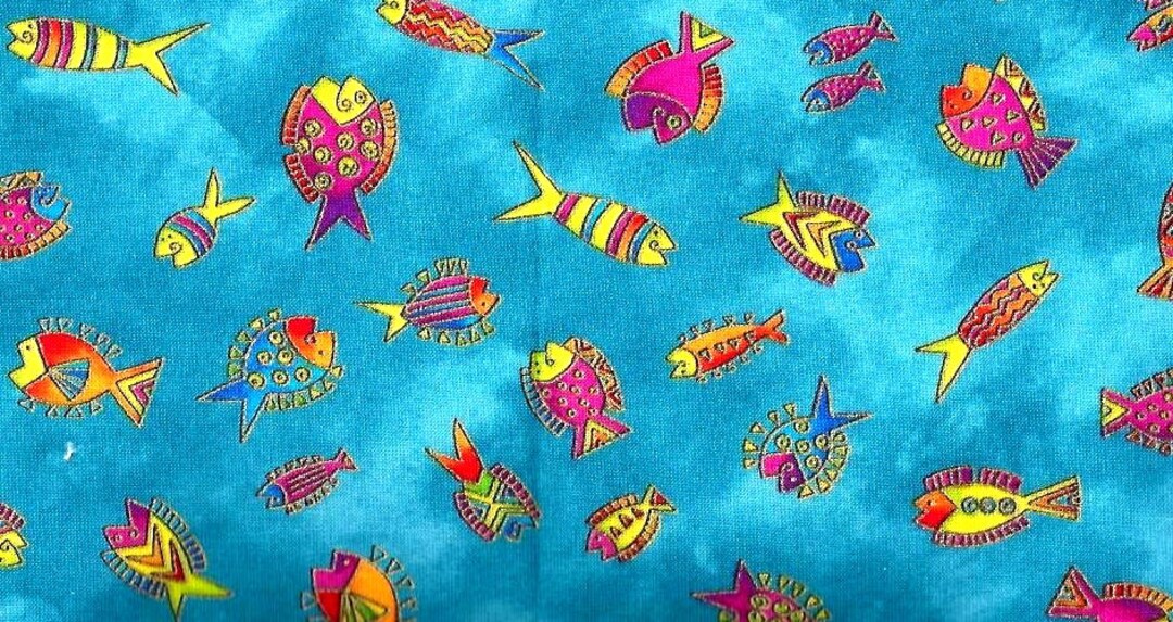 OCEAN SONGS Fish Fabric Blender Laurel Burch Sea Life W/ Gold Metallic ...