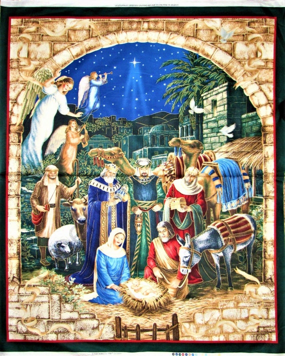 No 162 CHRISTIAN NATIVITY SCENE Fabric Panel Bethlehem Manger Etsy