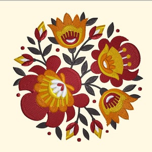 Wycinanki style Polish Folk Art Circle Design V in 2 sizes: 7.5 & 4 inches for machine embroidery, dst, exp, pes, jef, vip