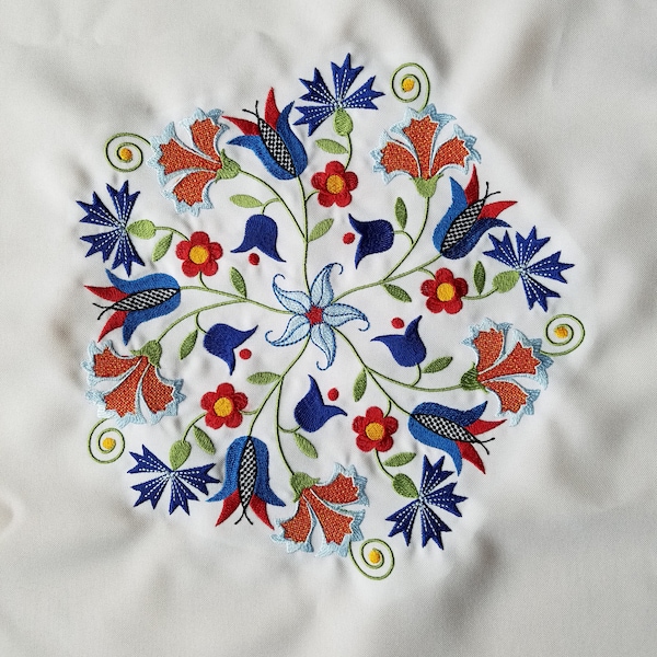 Kaszubian Floral Design central Gwiazda (Star) for machine embroidery, 5x5 inch
