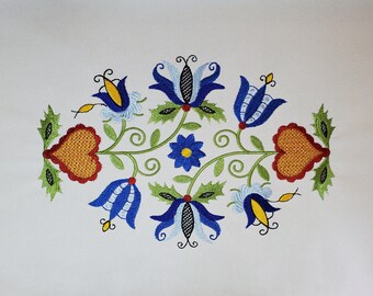 Oval floral design 4O in the traditional Kashubian style (Poland) machine embroidery in 2 sizes: 6x9 and 3x5 inch, vip pes jef dst exp