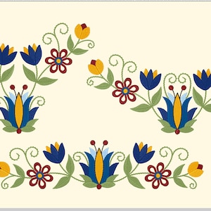 Kaszubian Floral border/corner Design with Tulip 5M in 2 sizes & 3 variations for machine embroidery vip dst exp pes jef